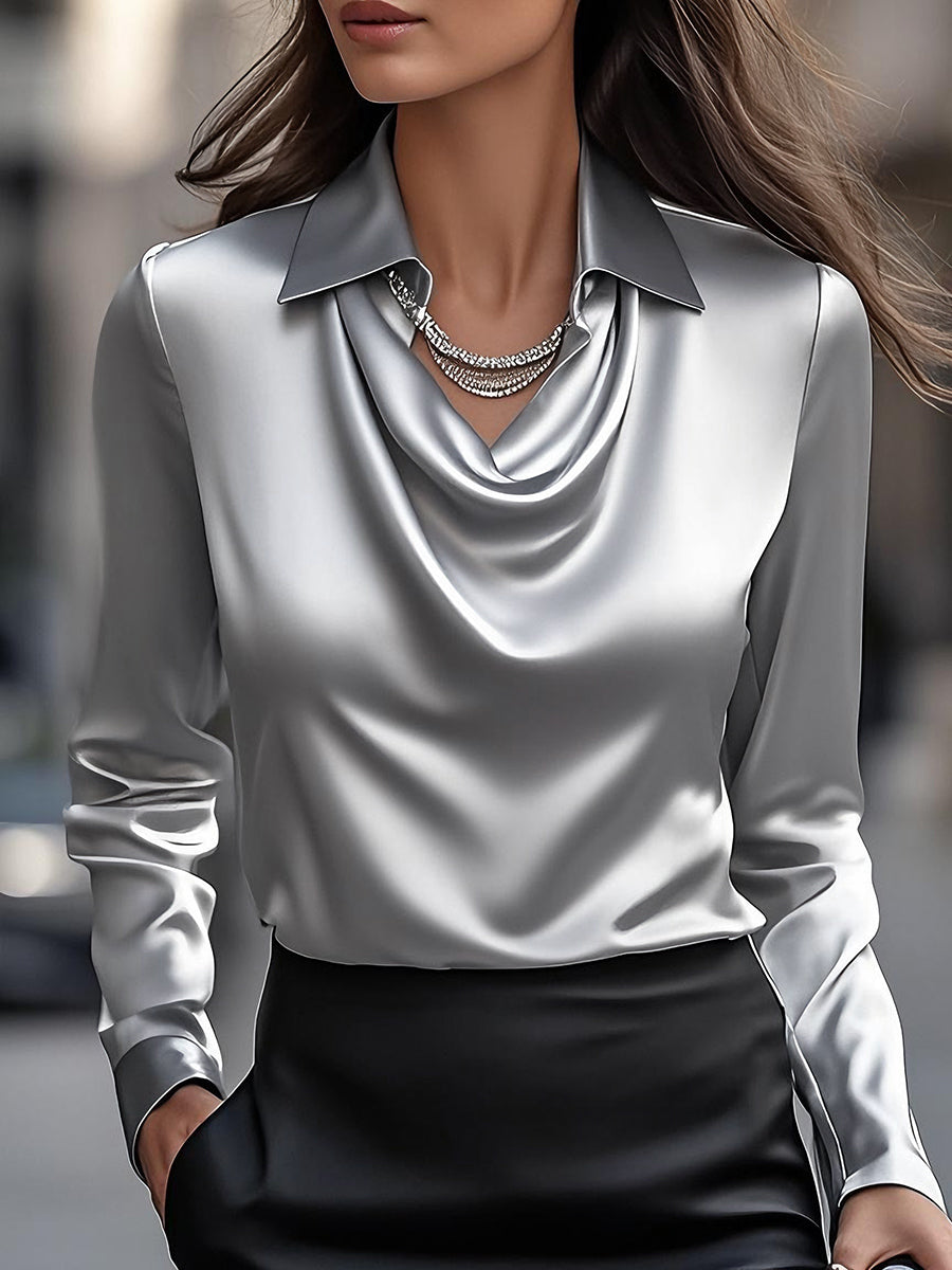 Blusa Mujer | cuello drapeado con mangas largas