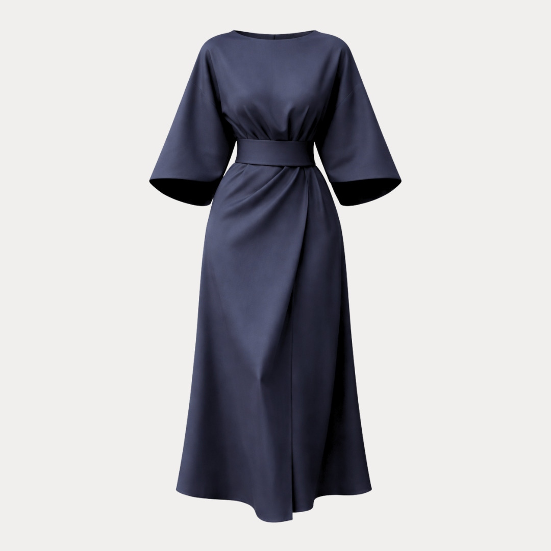 Vestido Mujer | Manga Ancha con Cinturón y Largo Midi