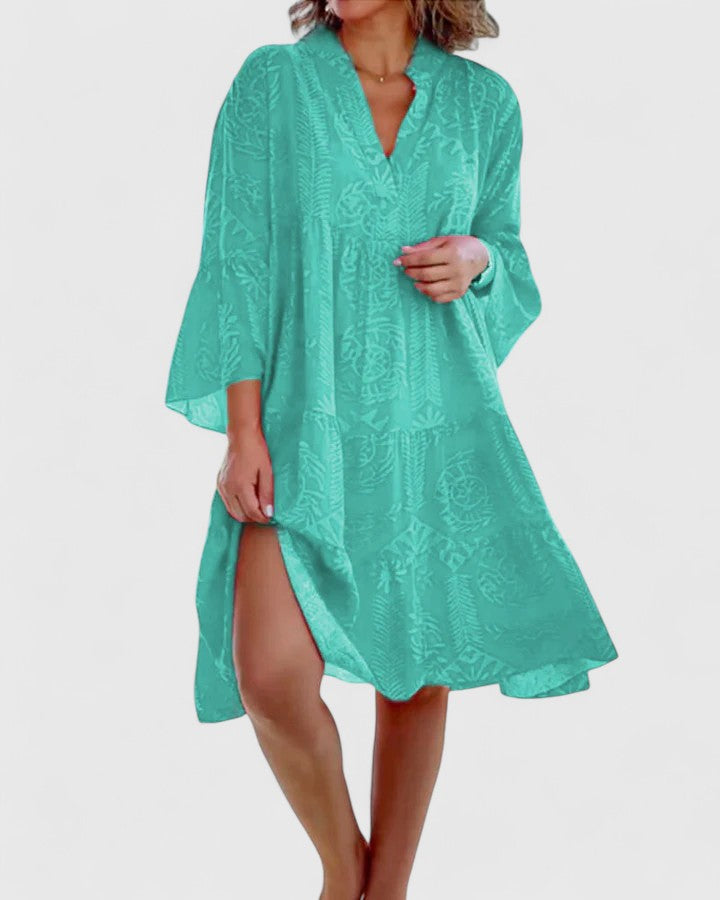 Vestido Mujer | Escote en V con Mangas Acampanadas Estampado