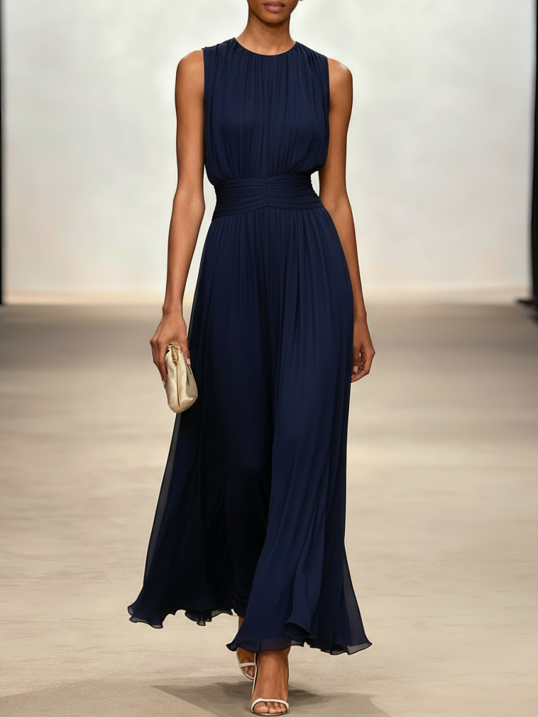 Vestido Mujer Maxi | Silueta A-Line sin mangas cuerpo fruncido