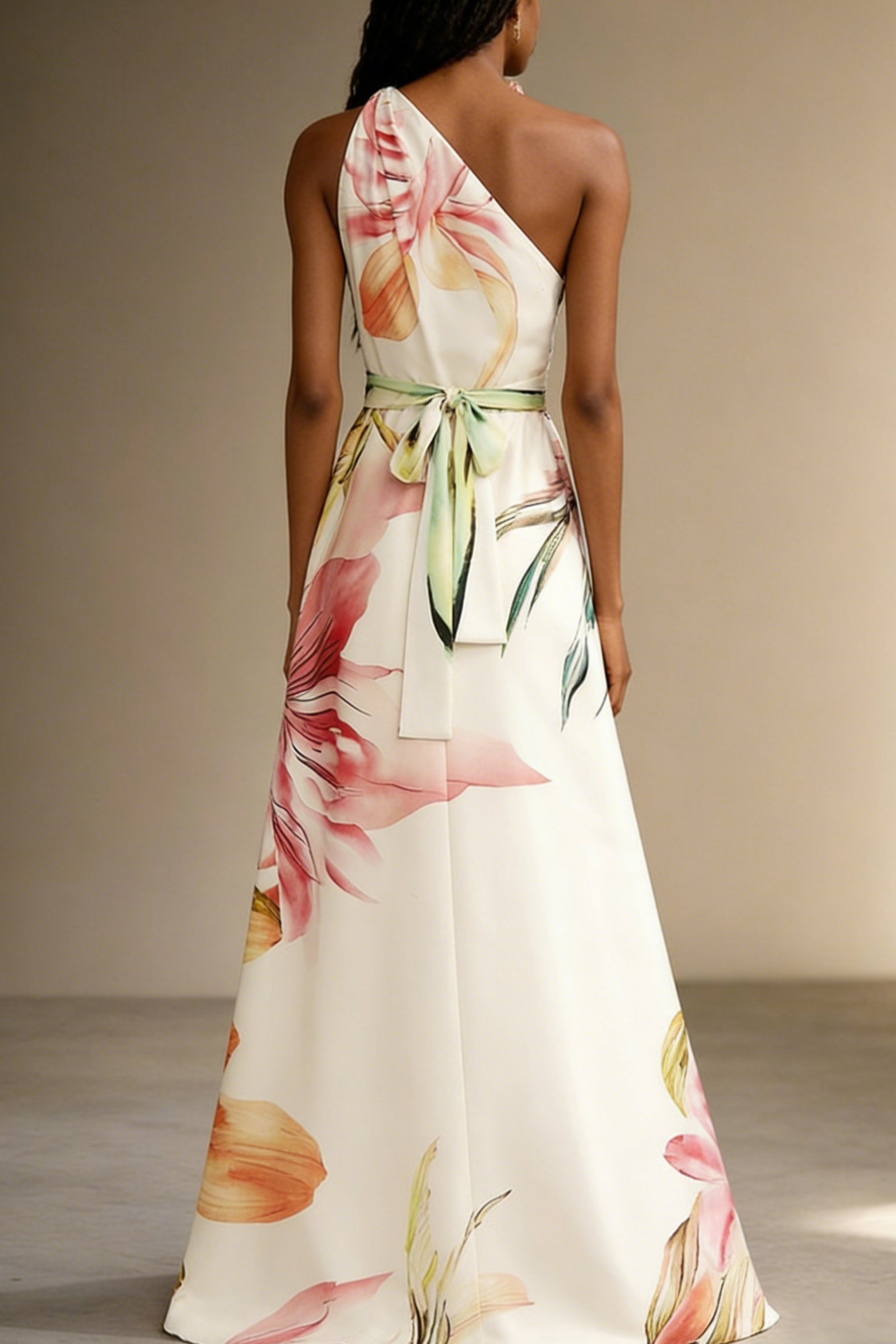 Vestido Mujer Maxi | Hombro Asimétrico con Falda Larga y Cinturón