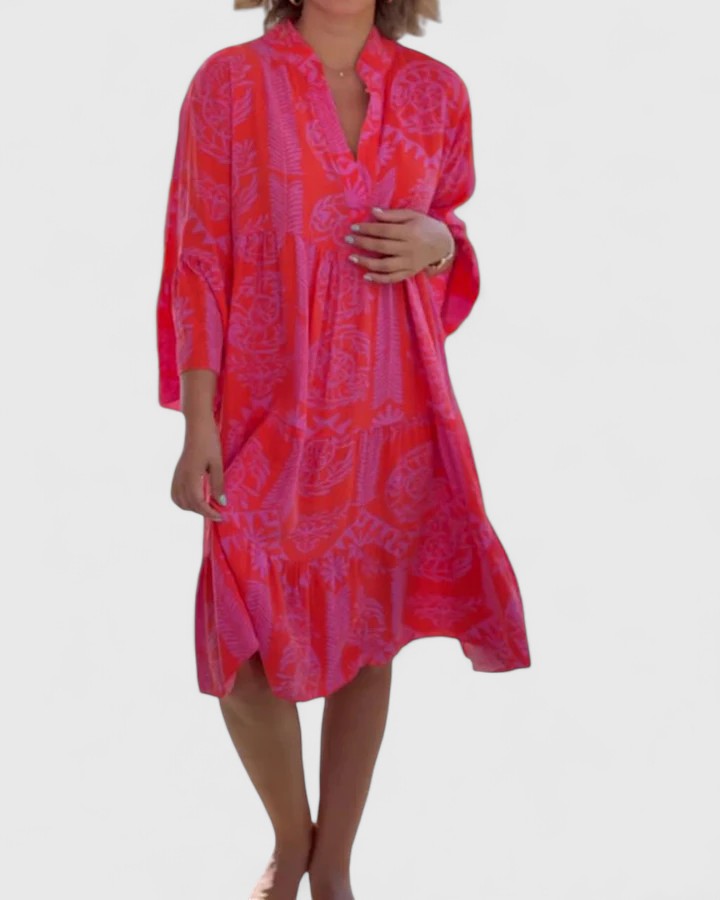 Vestido Mujer | Escote en V con Mangas Acampanadas Estampado