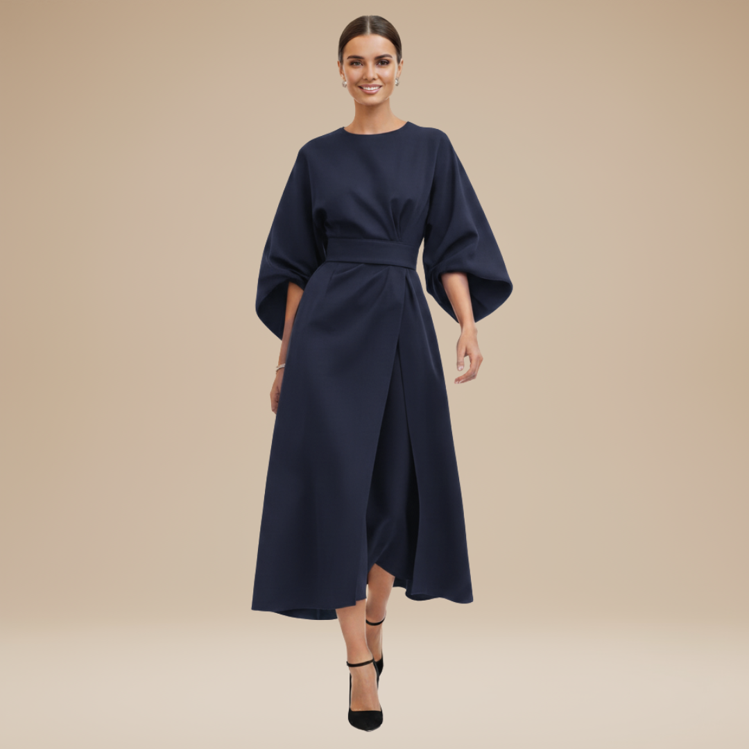 Vestido Mujer | Manga Ancha con Cinturón y Largo Midi