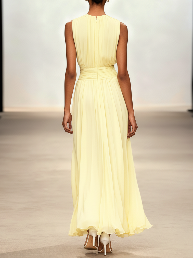Vestido Mujer Maxi | Silueta A-Line sin mangas cuerpo fruncido