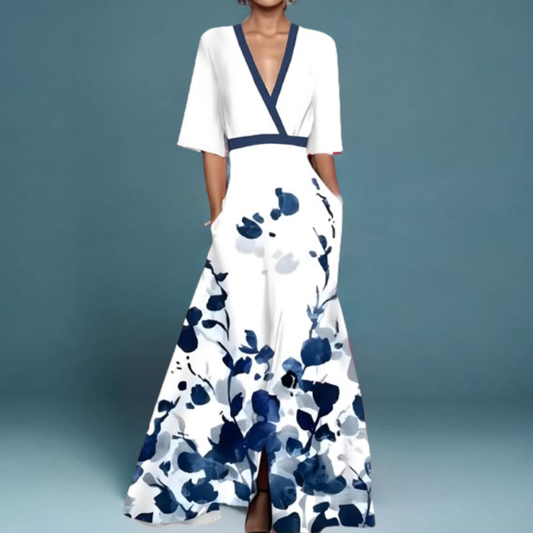 Vestido mujer | diseño cruzado floral con manga amplia