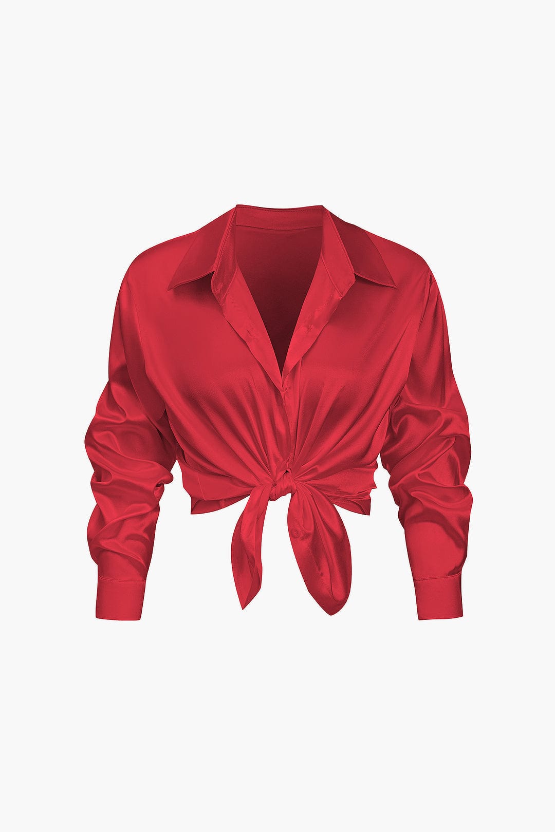 Blusa mujer con cuello y nudo frontal | manga larga y cierre delantero