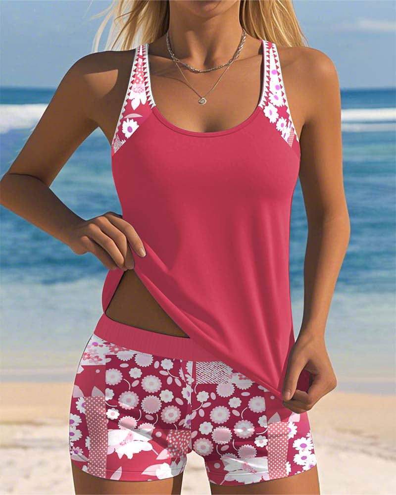 Traje de Baño Mujer | Conjunto Dos Piezas con Shorts Florales