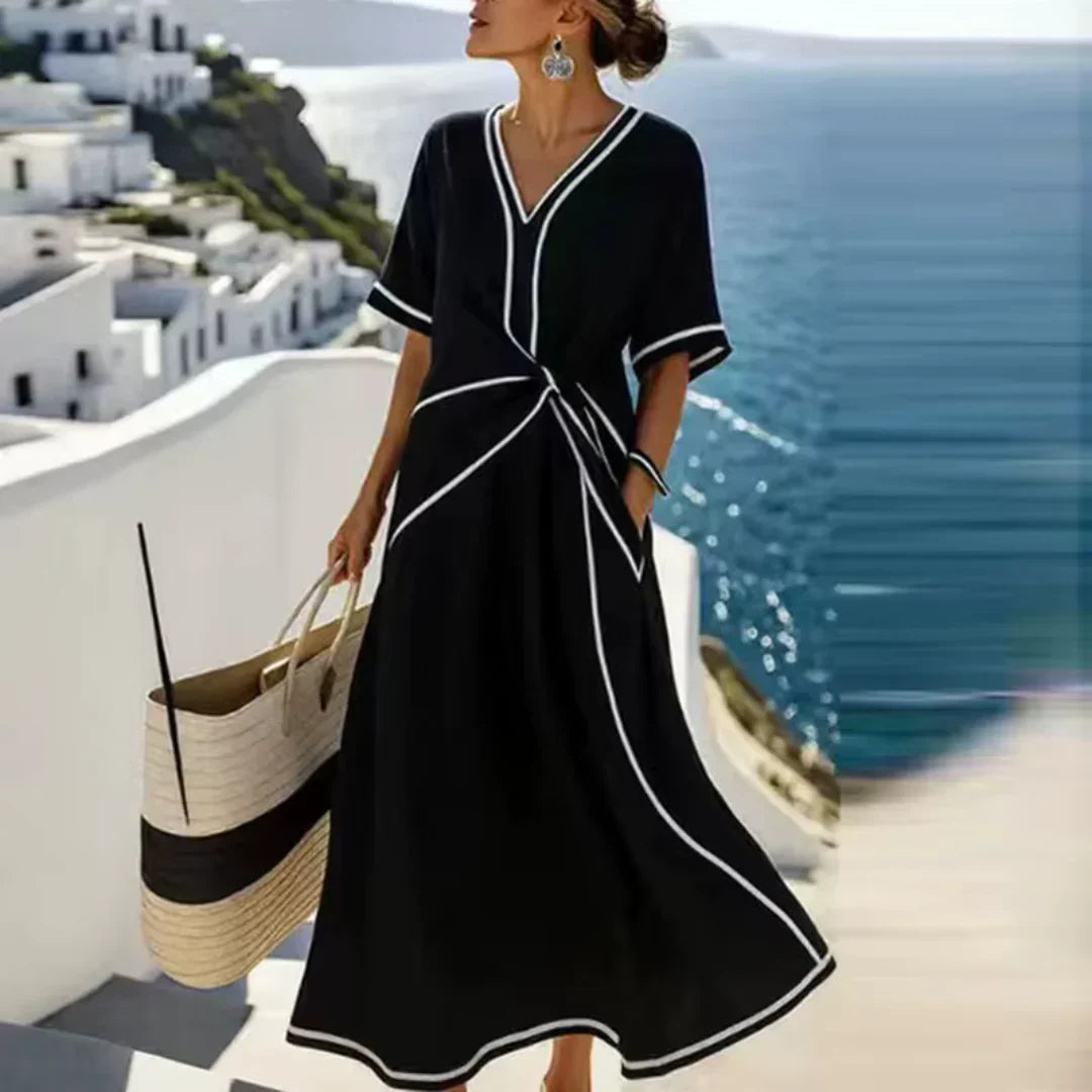 Vestido largo mujer | nudo frontal y corte cruzado en V