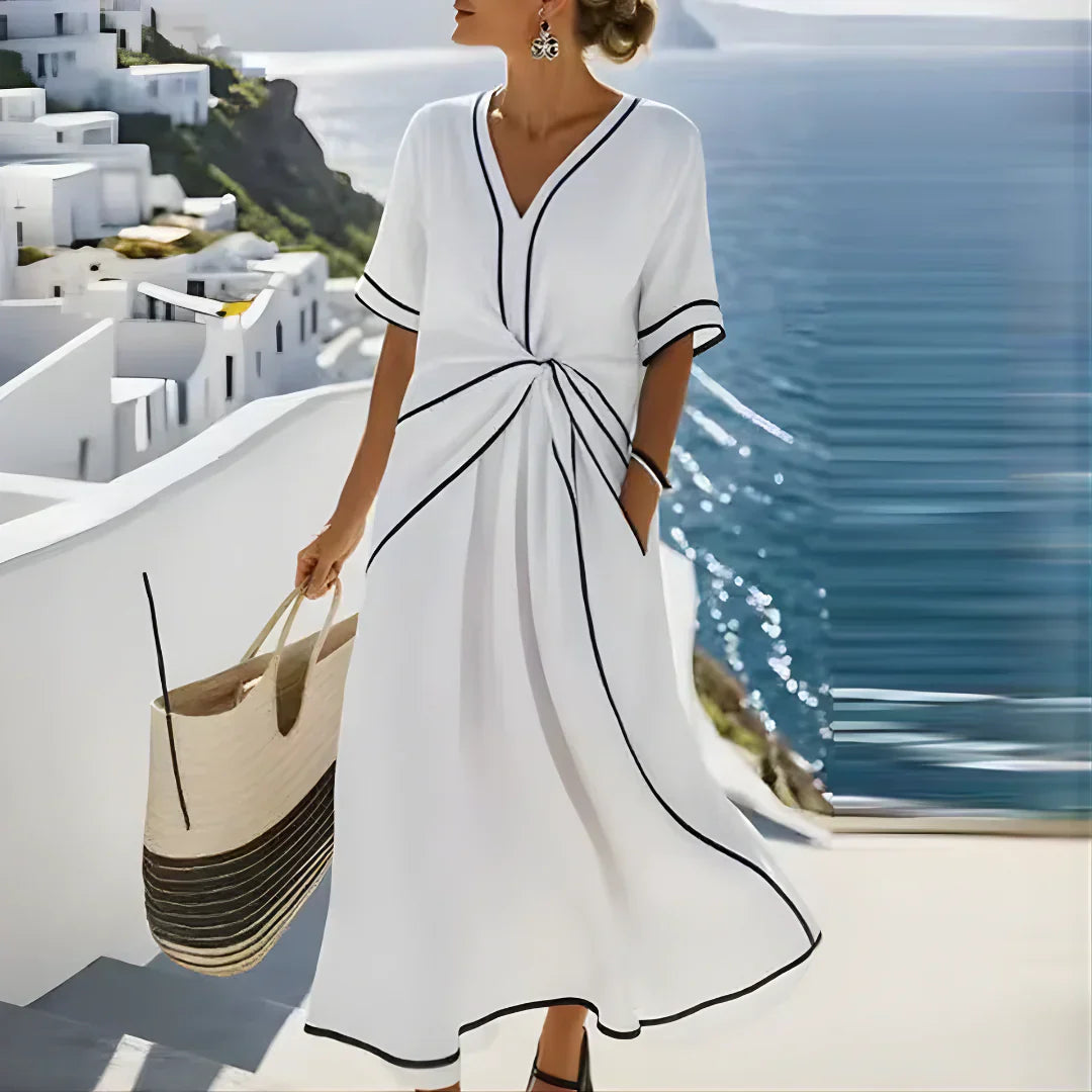 Vestido mujer | diseño cruzado con nudo frontal y manga corta amplia