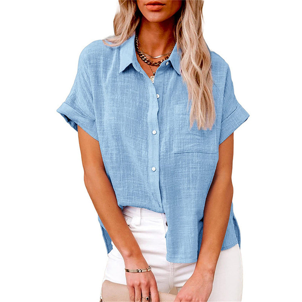 Blusa mujer | manga corta con botones y cuello clásico