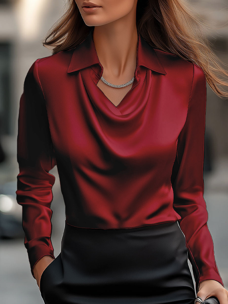 Blusa Mujer | cuello drapeado con mangas largas