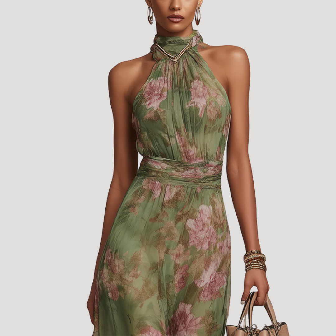 Vestido Mujer Maxi | Escote Halter con Estampado Floral