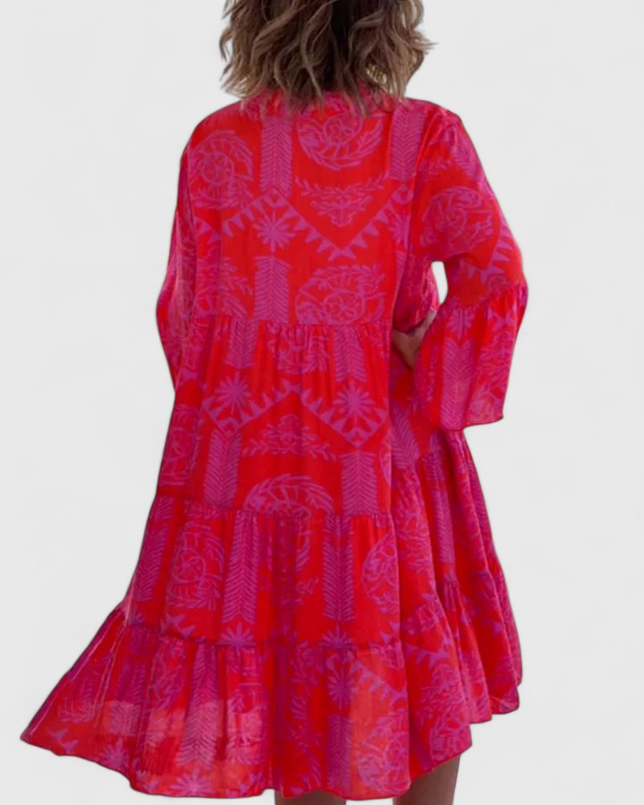 Vestido Mujer | Escote en V con Mangas Acampanadas Estampado