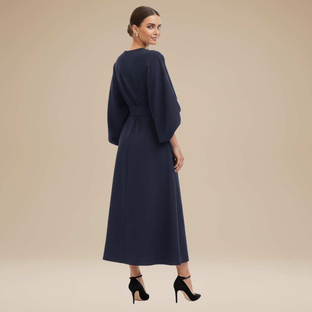Vestido Mujer | Manga Ancha con Cinturón y Largo Midi