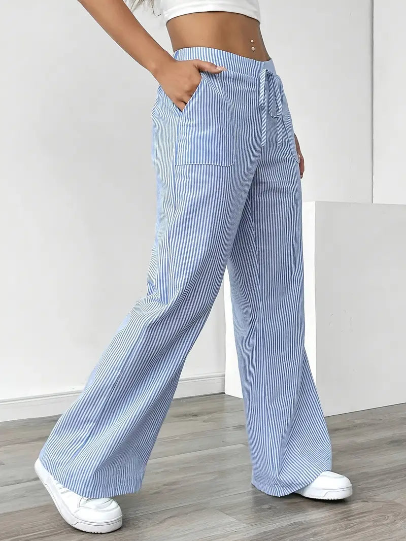 Pantalones Mujer | Pernera Ancha con Rayas Verticales