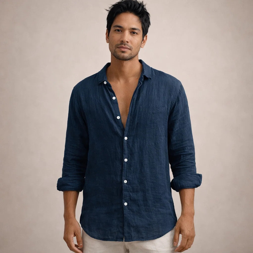 Camisa Hombre | Corte Regular con Cuello Abierto y Manga Larga