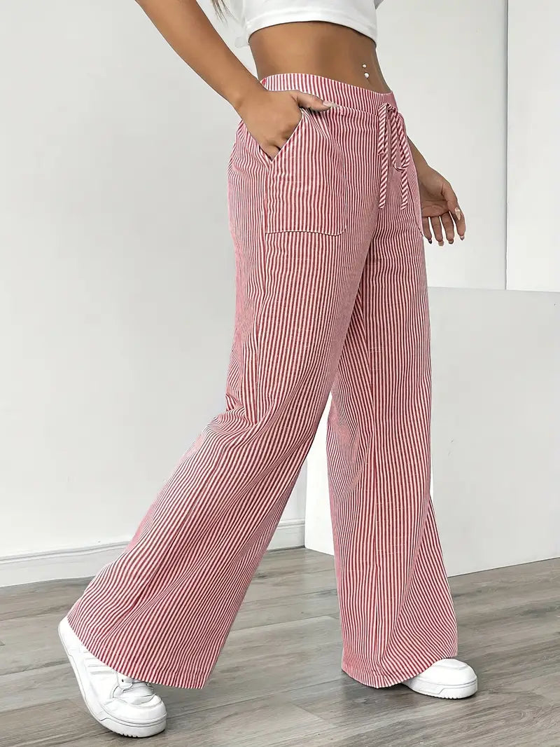 Pantalones Mujer | Pernera Ancha con Rayas Verticales