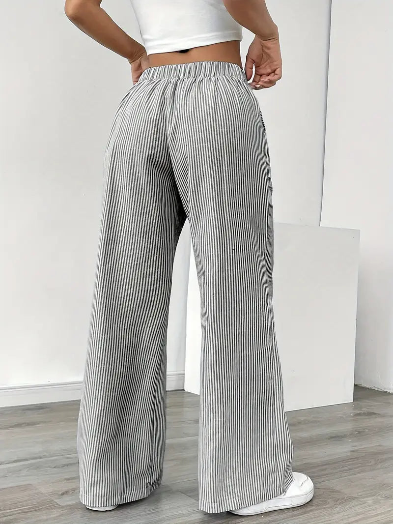 Pantalones Mujer | Pernera Ancha con Rayas Verticales
