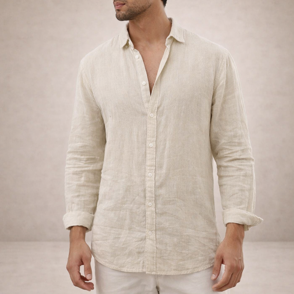 Camisa Hombre | Corte Regular con Cuello Abierto y Manga Larga