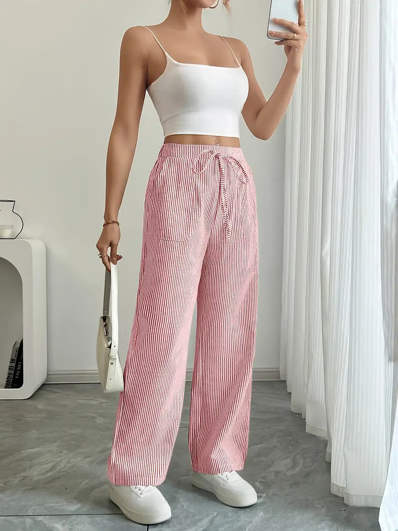 Pantalones Mujer | Pernera Ancha con Rayas Verticales