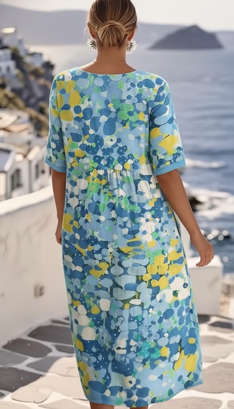 Vestido Mujer Midi | Silueta A-line con mangas cortas y bolsillos