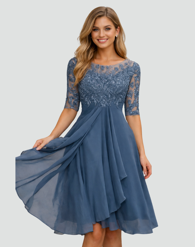 Vestido Mujer Midi | Parte Superior de Encaje y Manga Tres Cuartos