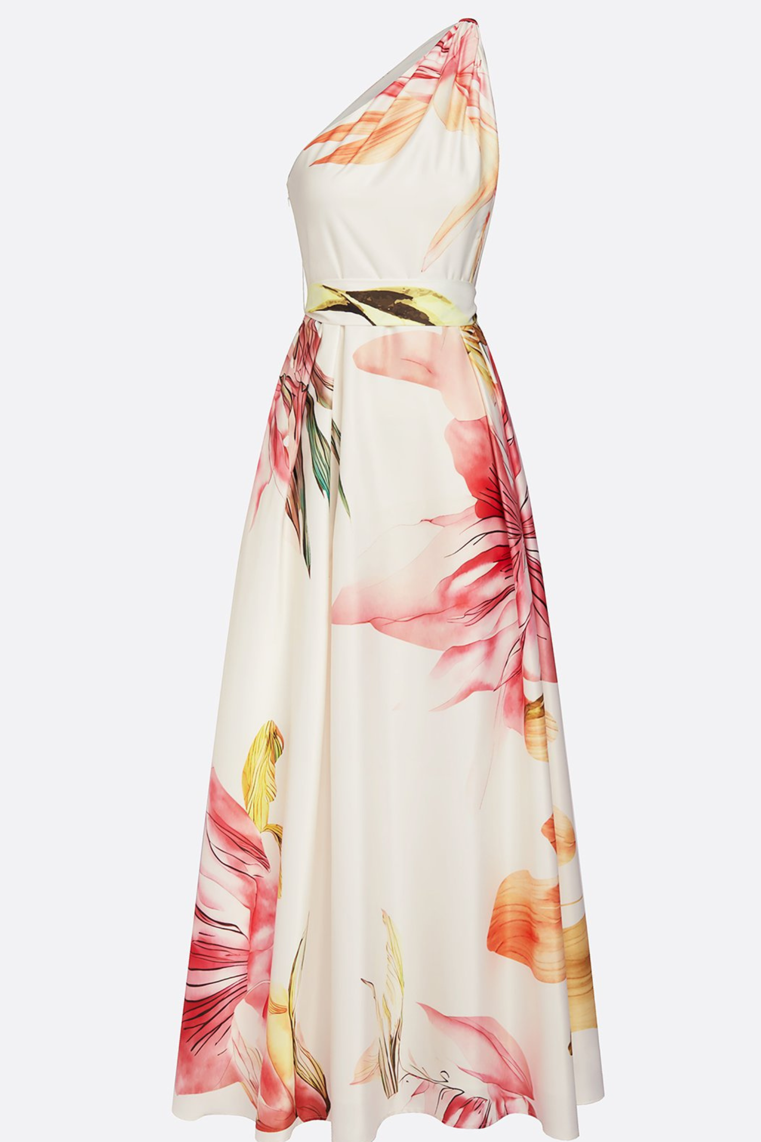 Vestido Mujer Maxi | Hombro Asimétrico con Falda Larga y Cinturón