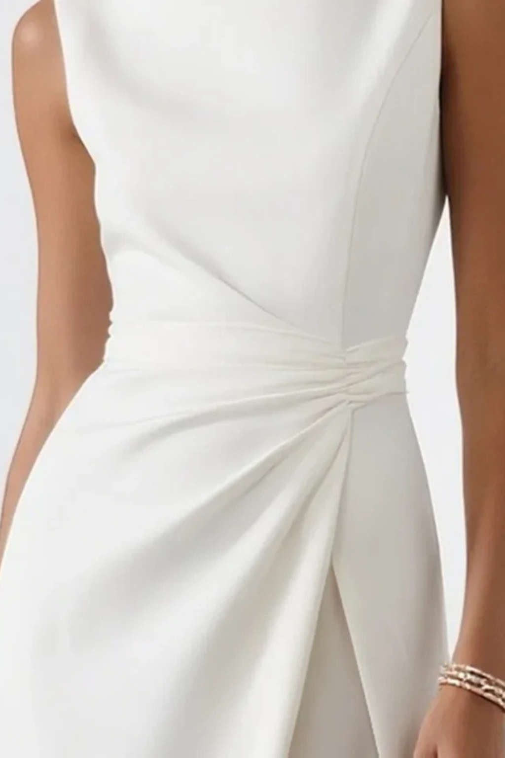 Vestido Mujer Maxi | Cuello Bote y Cintura Drapeada sin Mangas