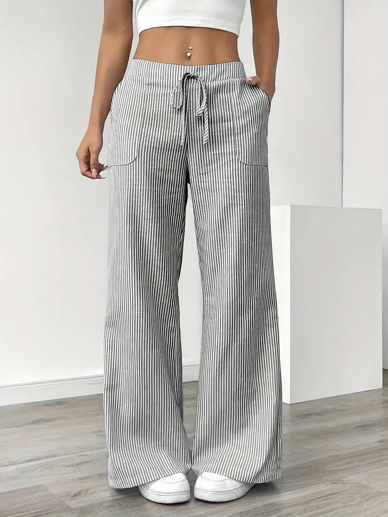 Pantalones Mujer | Pernera Ancha con Rayas Verticales