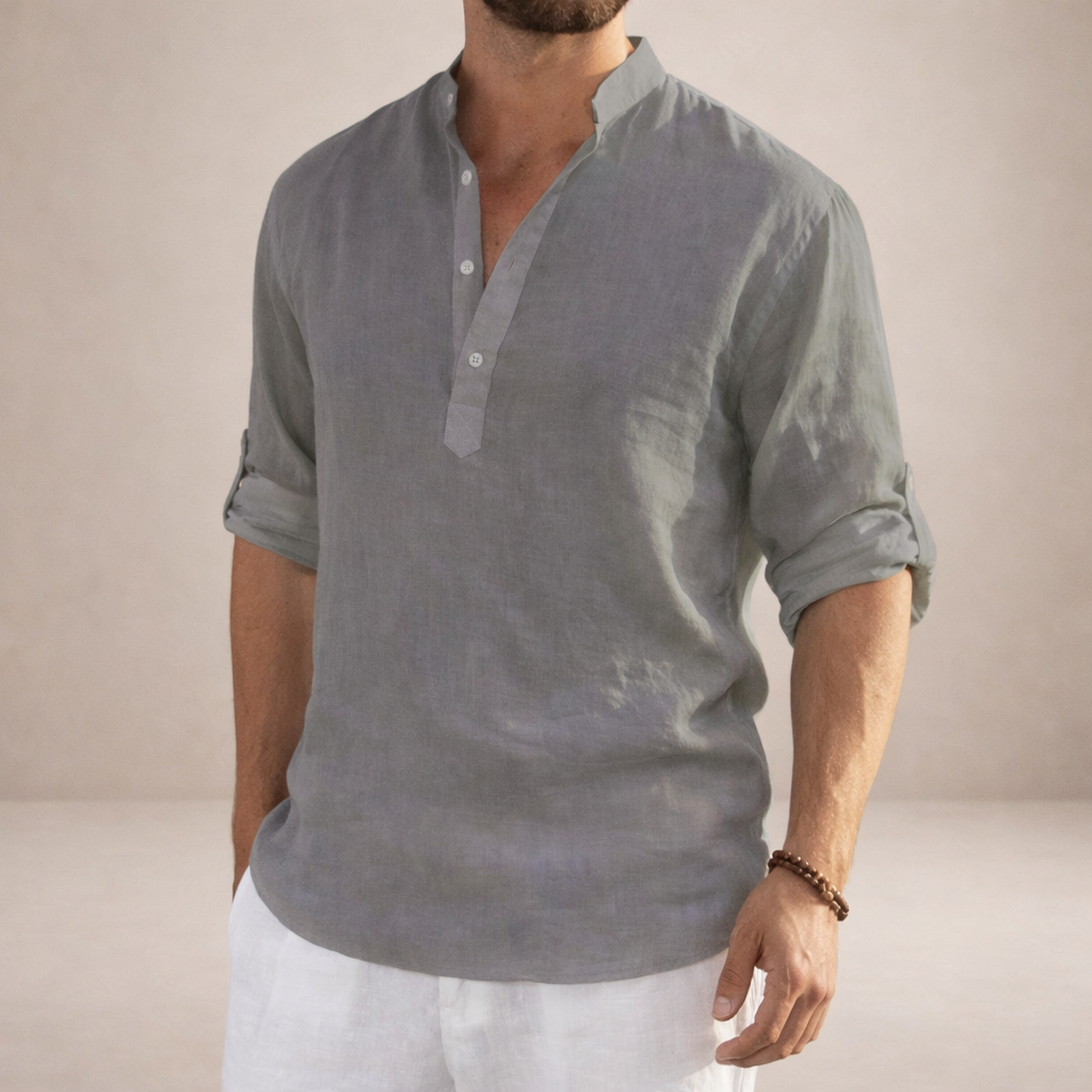 Camisa Hombre | Corte Regular con Cuello Alto y Manga Larga