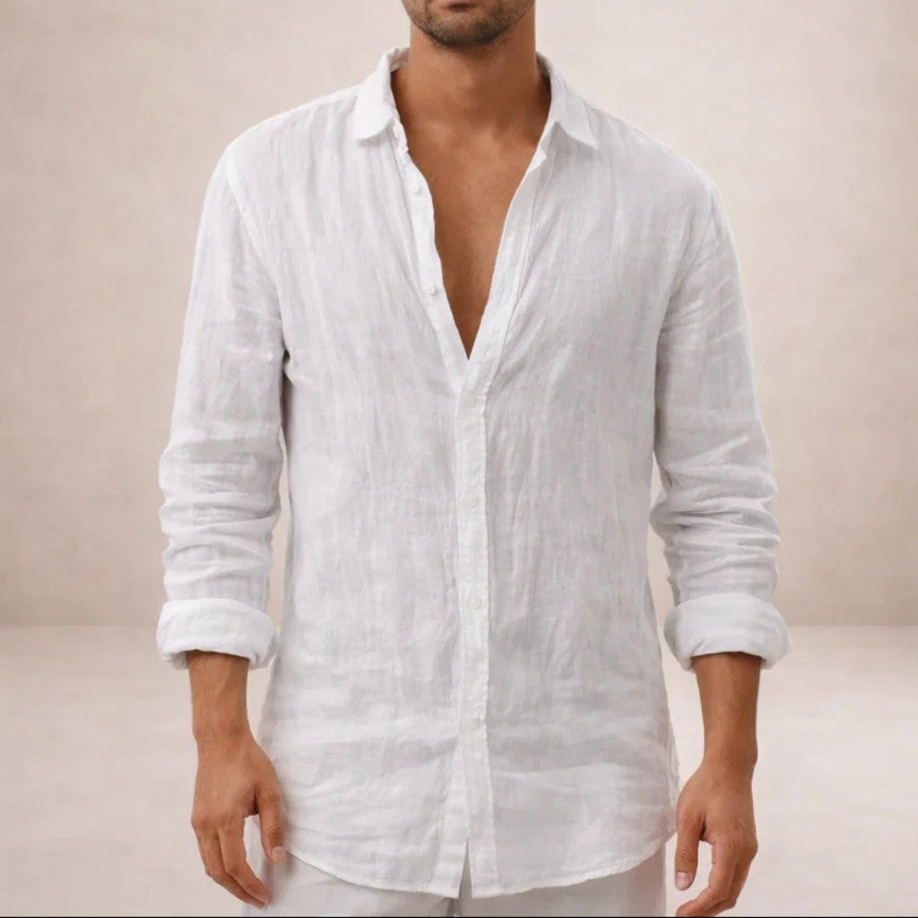 Camisa Hombre | Corte Regular con Cuello Abierto y Manga Larga