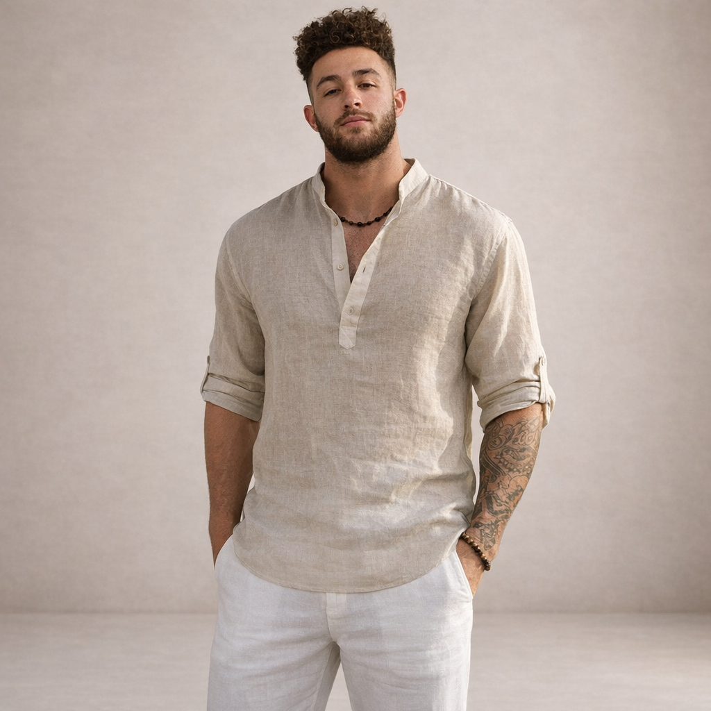 Camisa Hombre | Corte Regular con Cuello Alto y Manga Larga