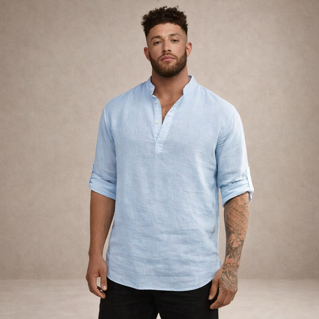 Camisa Hombre | Corte Regular con Cuello Alto y Manga Larga