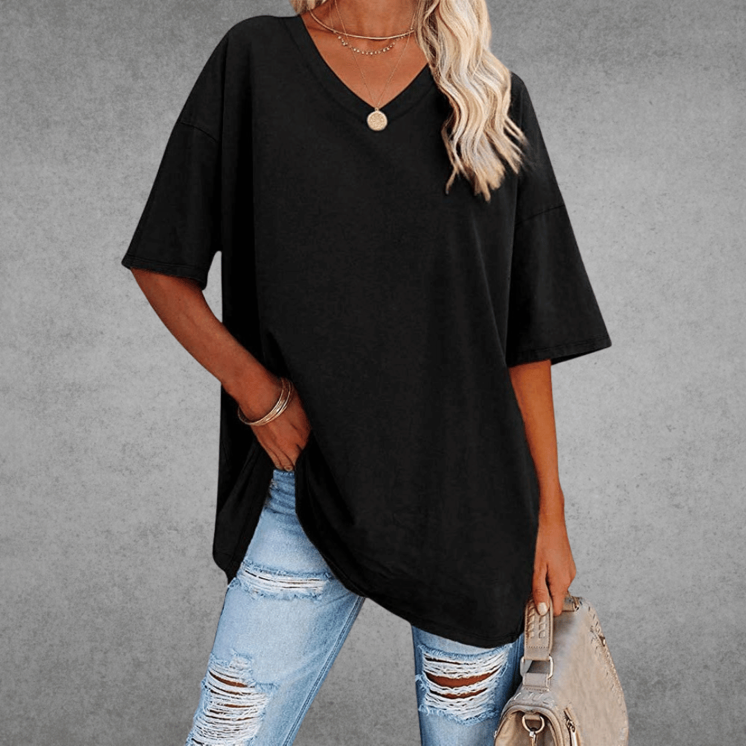 Camiseta mujer | cuello en V y manga corta amplia