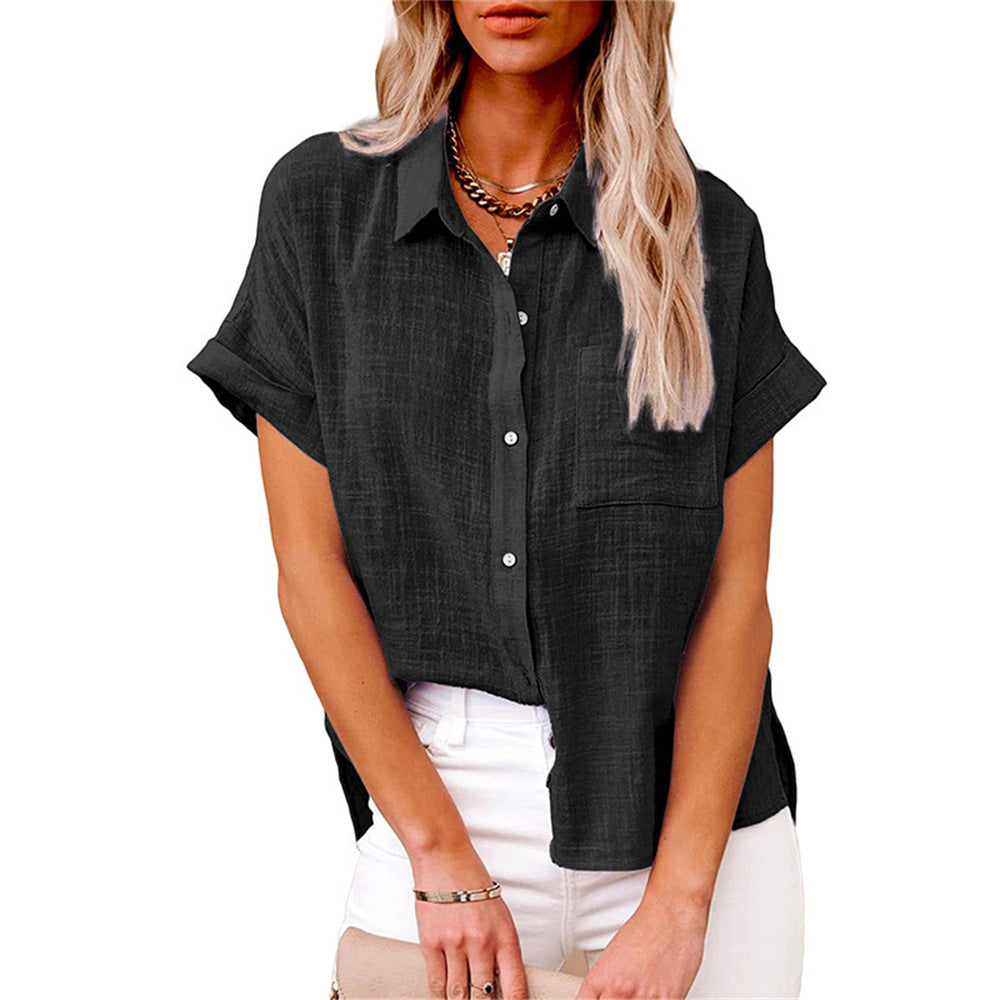Blusa mujer | manga corta con botones y cuello clásico