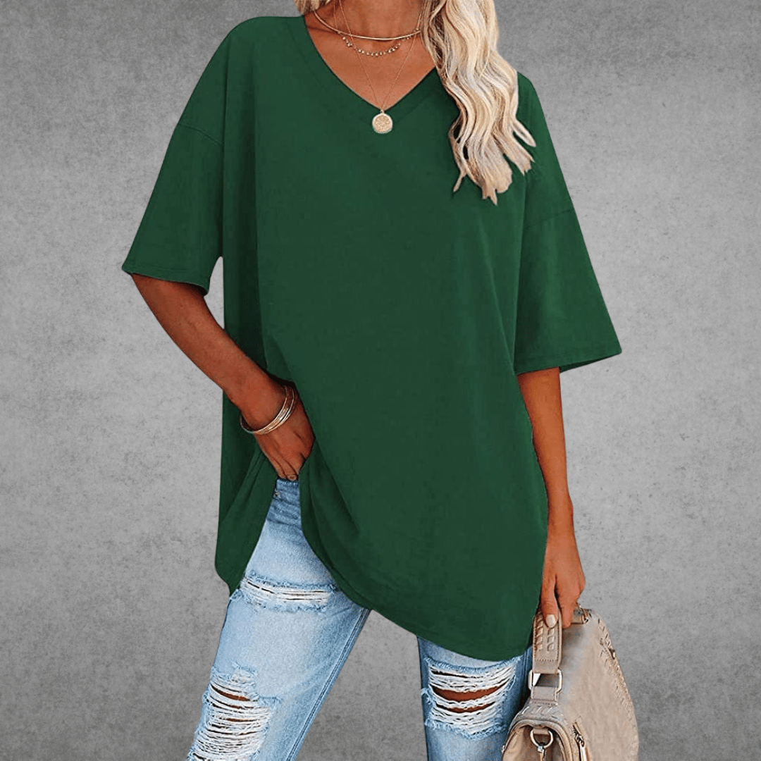 Camiseta mujer | cuello en V y manga corta amplia