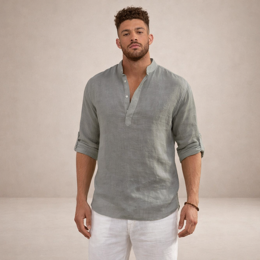 Camisa Hombre | Corte Regular con Cuello Alto y Manga Larga
