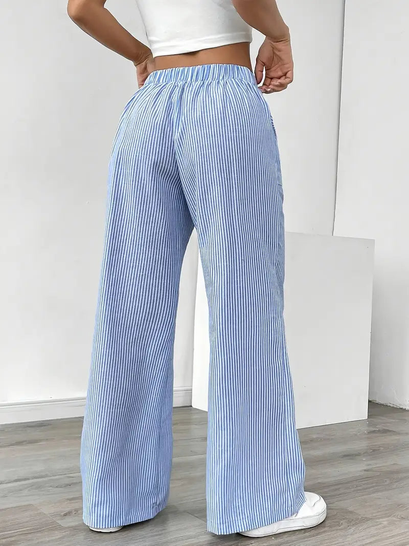 Pantalones Mujer | Pernera Ancha con Rayas Verticales