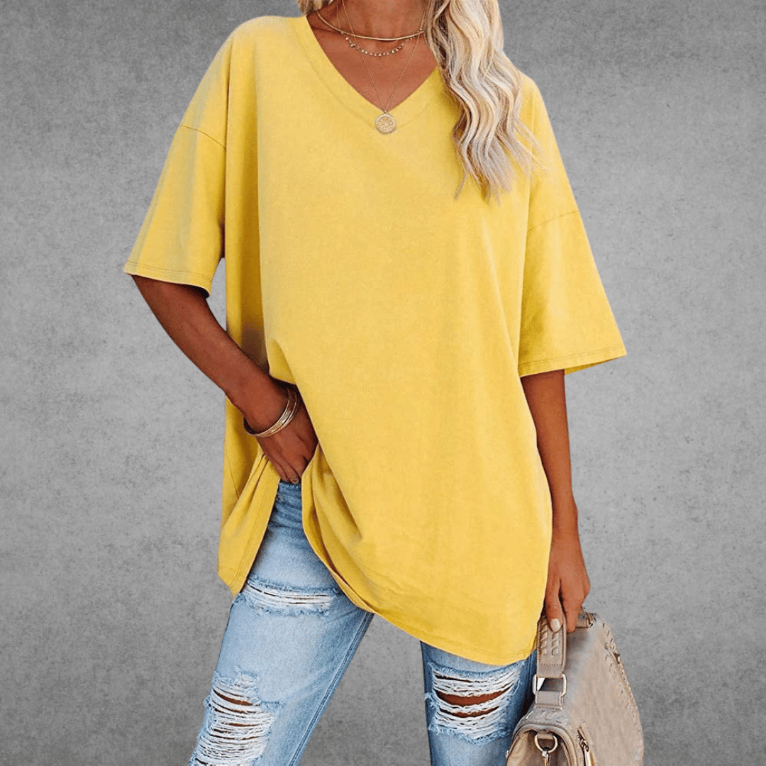 Camiseta mujer | cuello en V y manga corta amplia