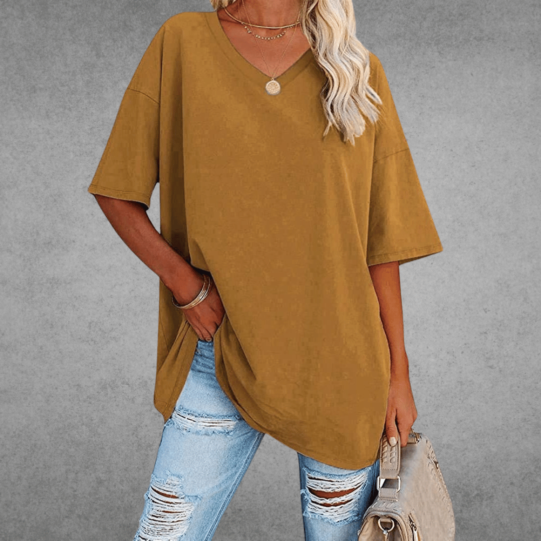Camiseta mujer | cuello en V y manga corta amplia