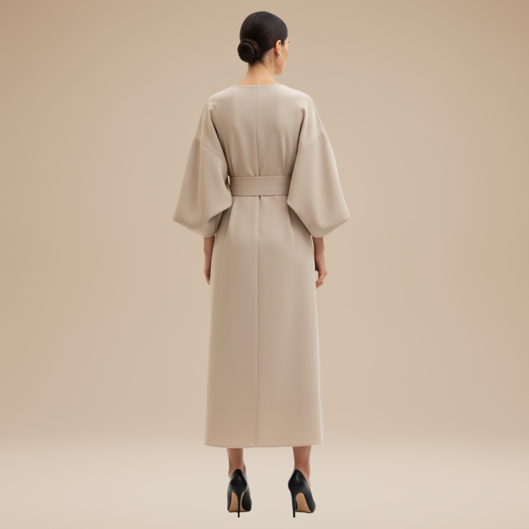 Vestido Mujer | Manga Ancha con Cinturón y Largo Midi