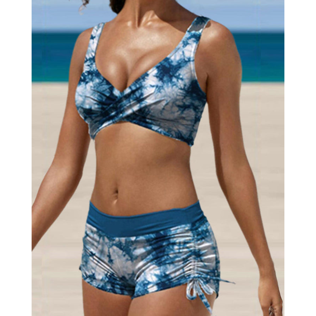 Bikini mujer | top cruzado con short fruncido lateral