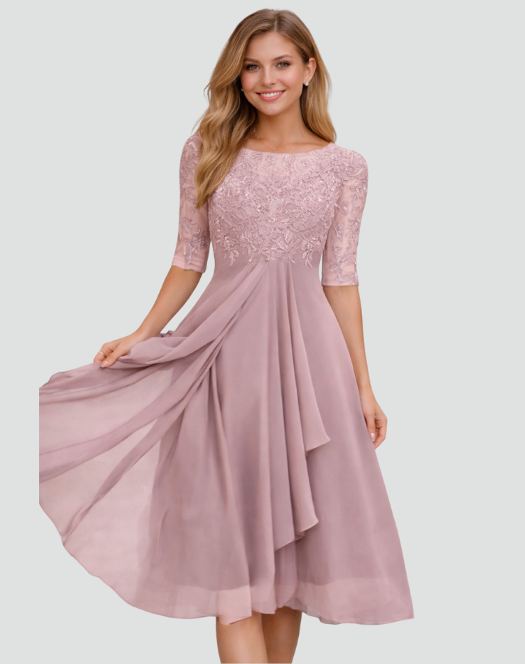 Vestido Mujer Midi | Parte Superior de Encaje y Manga Tres Cuartos