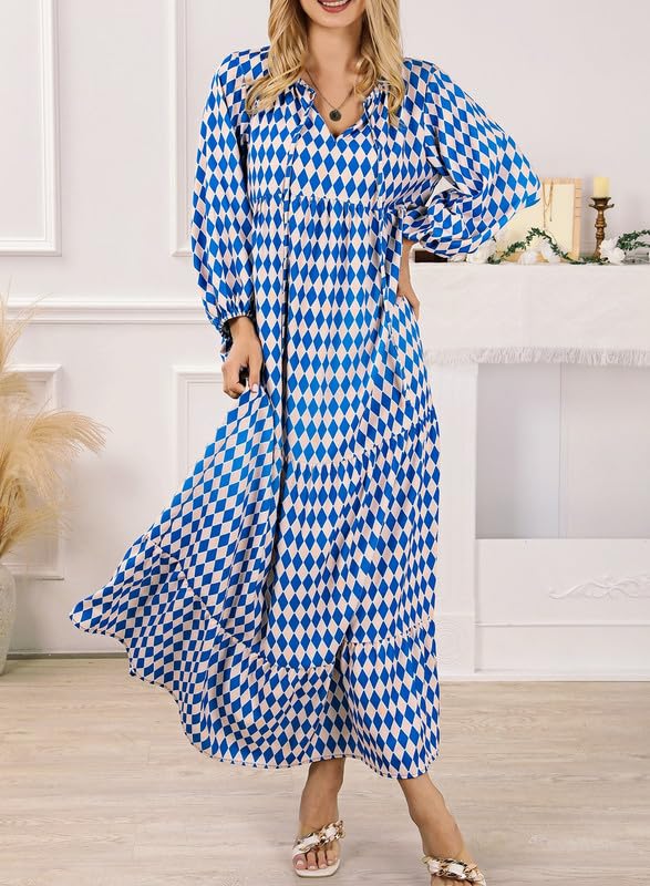 Vestido Mujer Maxi | Manga Abullonada con Escote en V y Vuelo