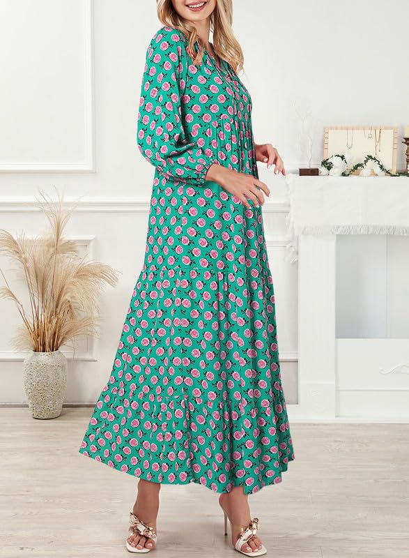 Vestido Mujer Maxi | Manga Abullonada con Escote en V y Vuelo