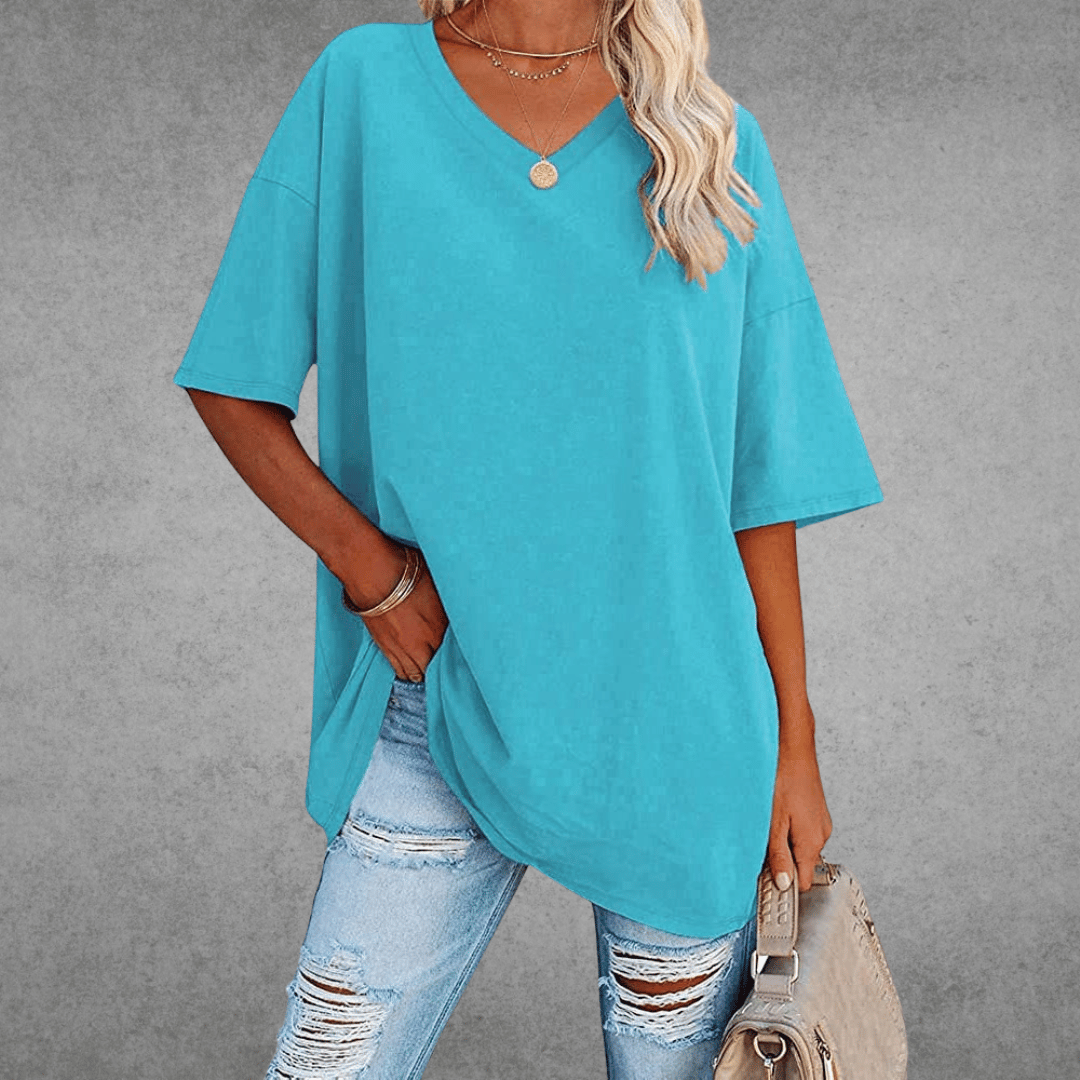 Camiseta mujer | cuello en V y manga corta amplia