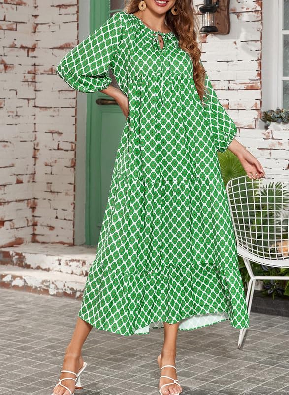Vestido Mujer Maxi | Manga Abullonada con Escote en V y Vuelo