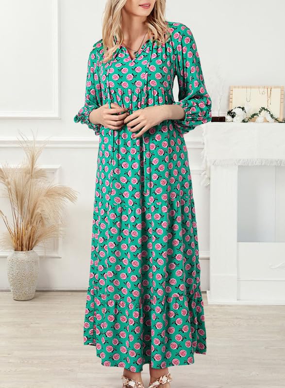 Vestido Mujer Maxi | Manga Abullonada con Escote en V y Vuelo