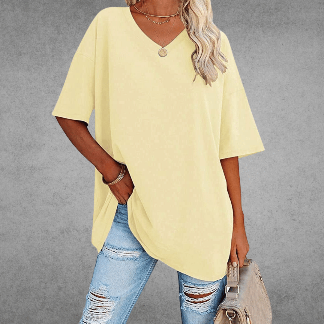 Camiseta mujer | cuello en V y manga corta amplia