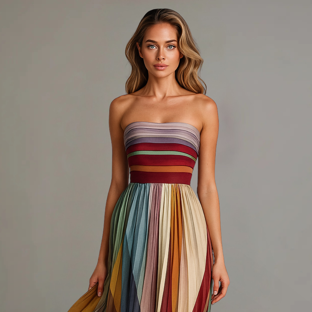 Vestido Mujer Maxi | Escote Palabra de Honor con Plisado